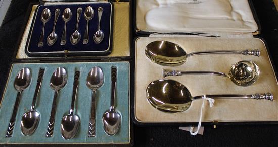 3 cased sets of  silver spoons incl Robert Edgar Stone